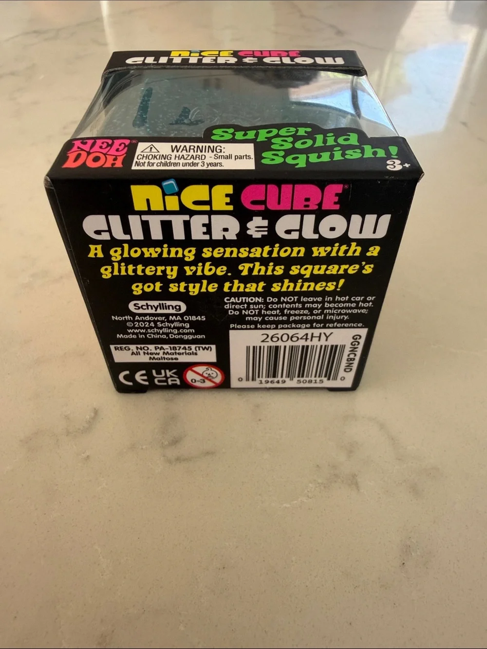 NEW unopened box NeeDoh Nice Cube Glitter & Glow Blue Squishy Toy